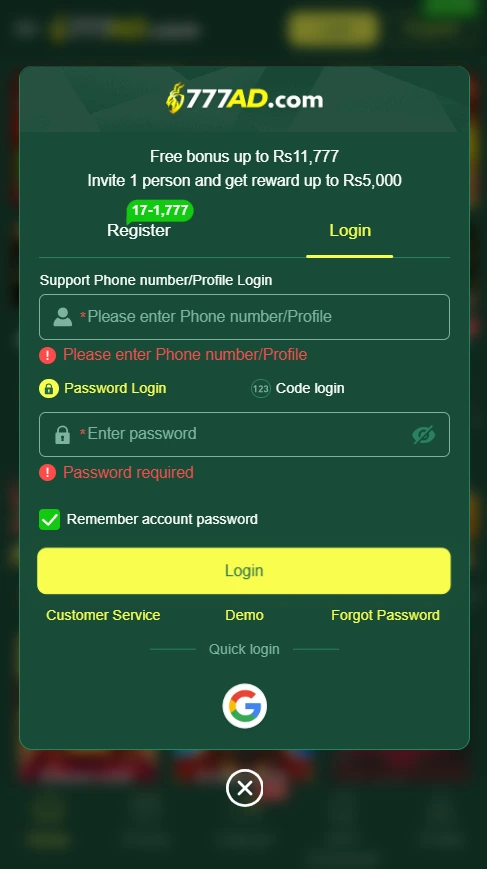 ad777 game login Screenshot 2026