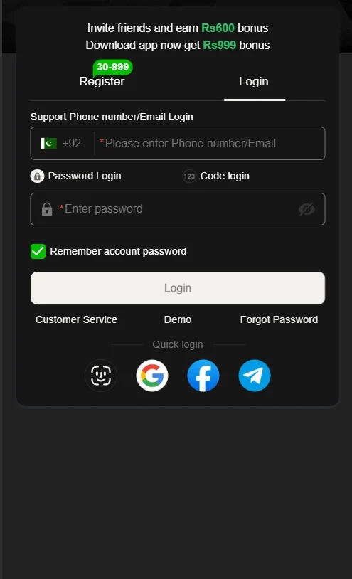 999p login screenshot