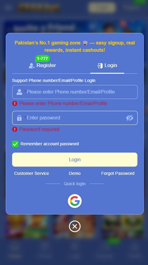 y444 game login Screenshot
