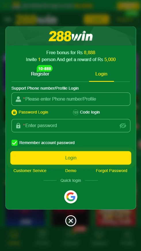 288win game login screenshot