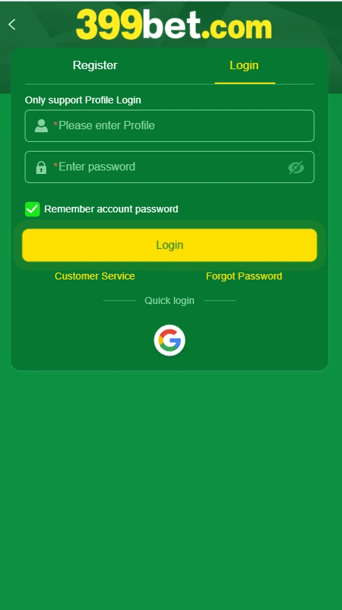 399bet game login screenshot