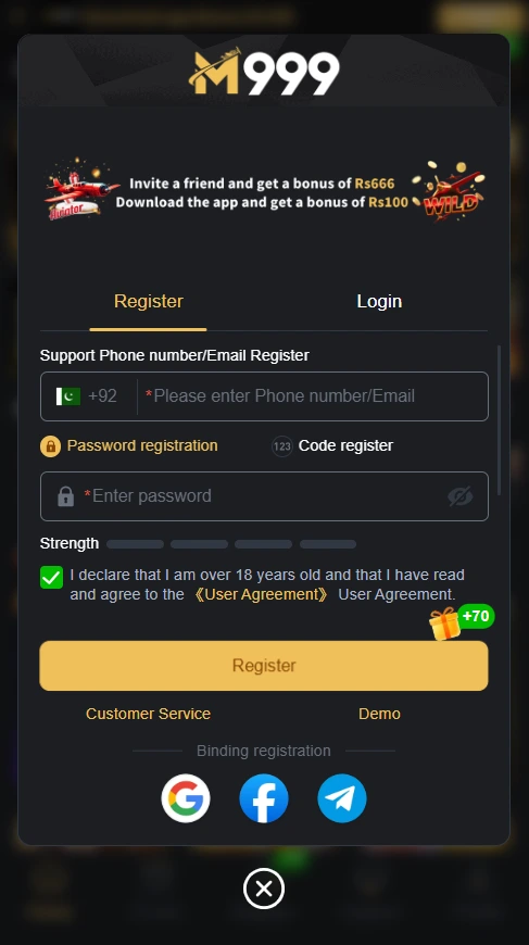 m999 login screenshot