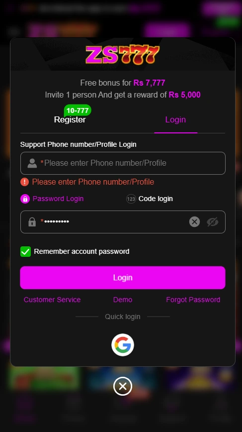 zs777 game login Screenshot